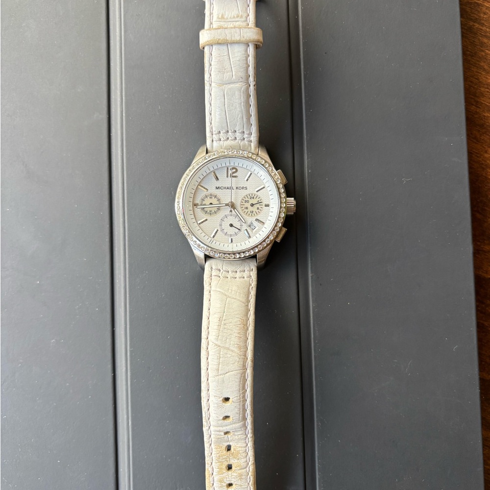 Michael Kors White Leather Strap Watch